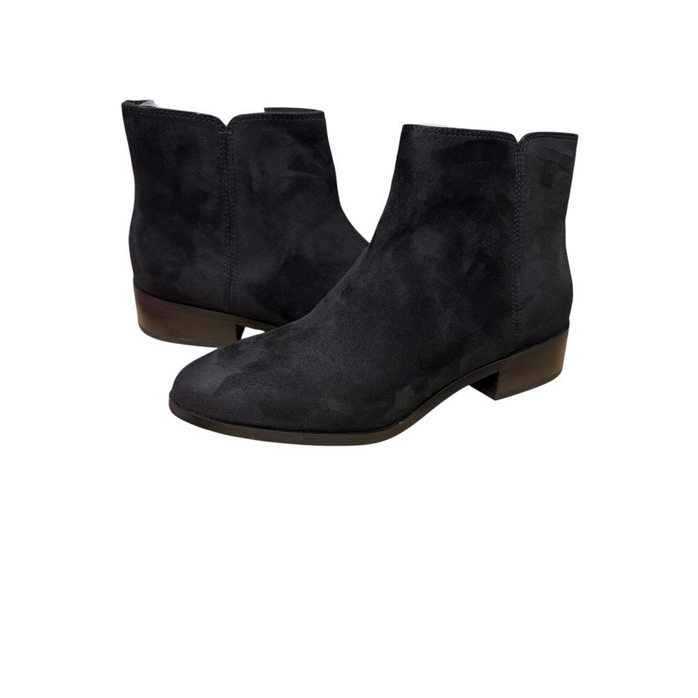 J.Crew Womens Black Faux Suede Flat Ankle Boots BT276 Size 8 Low Block‎ Heel Zip